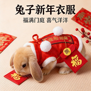 小兔子新年衣服带牵引绳过冬神器防寒冷背心侏儒兔过年红色的衣服