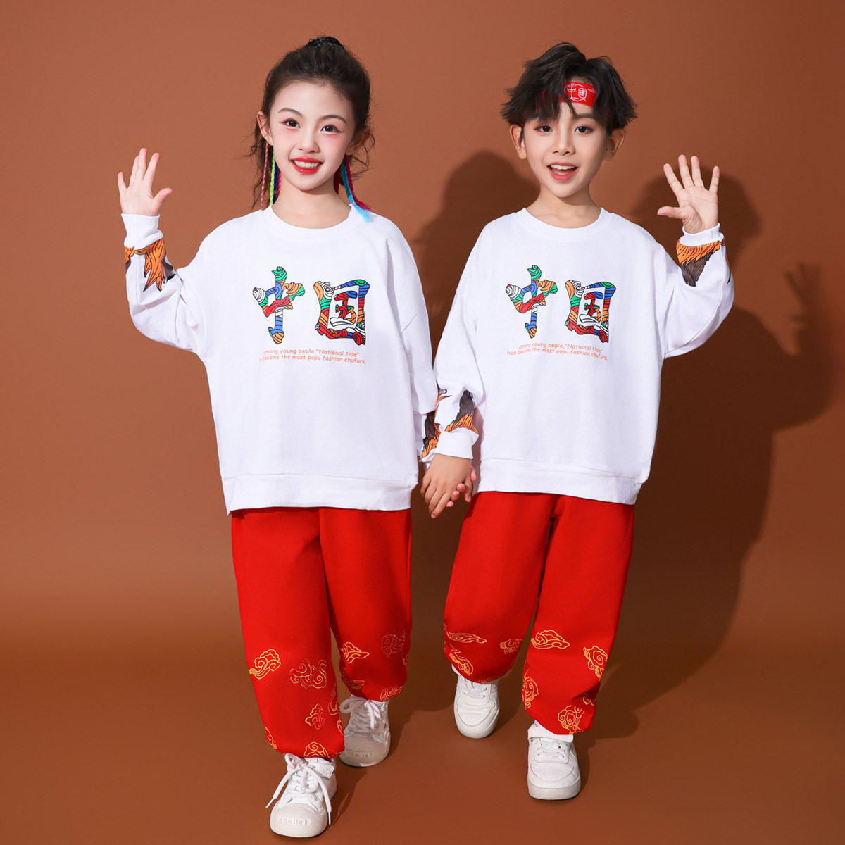 小学生运动会开幕式服装儿童啦啦队演出服中国风班服少儿国庆衣服