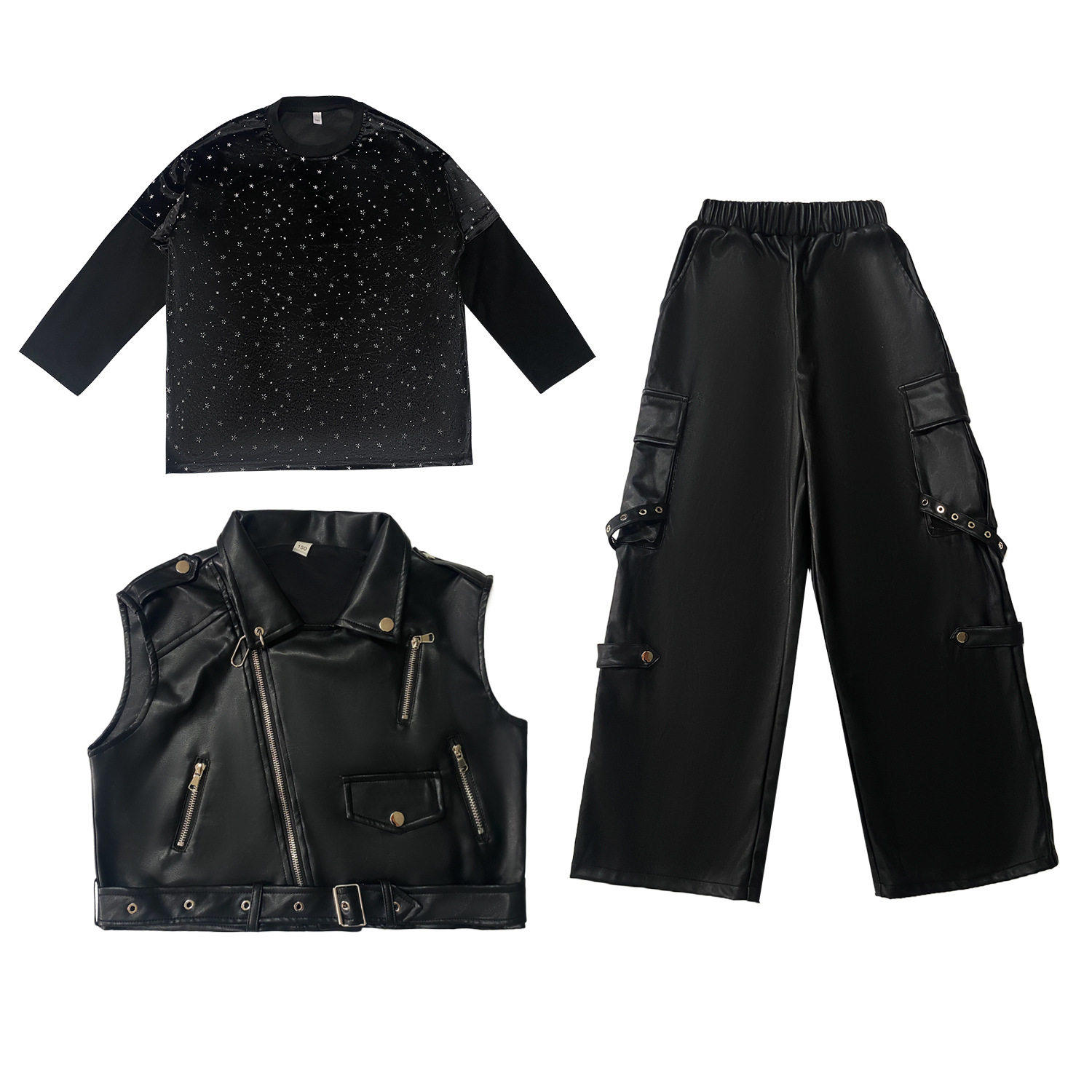 街舞儿童潮服hiphop男童庞克风马甲套装女童爵士舞服装舞蹈演出服
