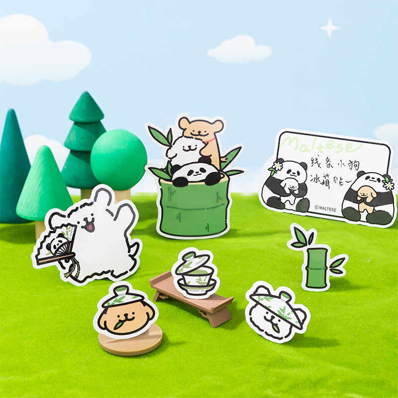 线条小狗Maltese原创熊猫软磁冰箱贴可爱留言板磁吸贴可擦写白板