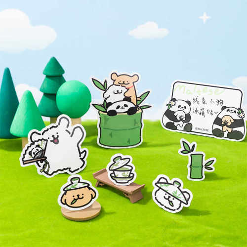 线条小狗Maltese原创熊猫软磁冰箱贴可爱留言板磁吸贴可擦写白板