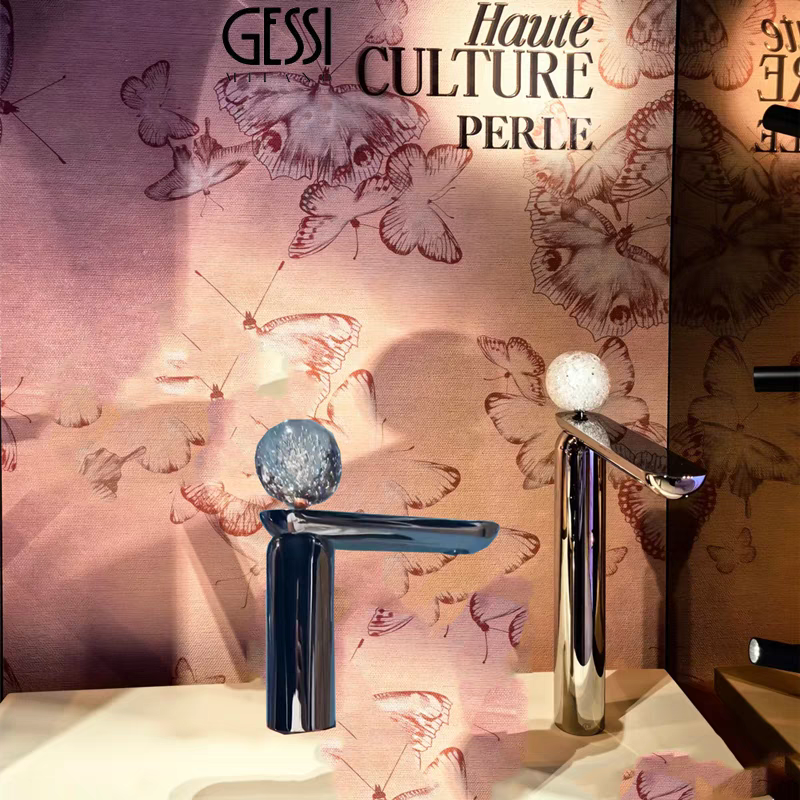 意大利GESSI水晶龙头珍珠面盆铜金色单孔冷热艺术台盆水龙头捷仕