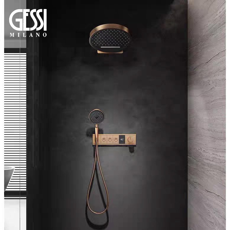 意大利Gessi暗装花洒预埋内嵌入墙式智能数显按键增压淋浴花洒铜