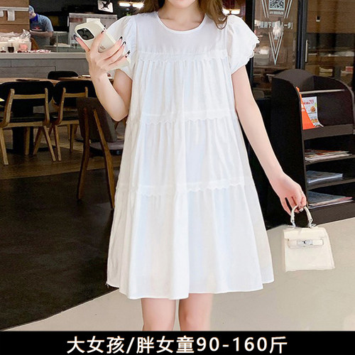 胖女孩白色公主裙加大码加肥