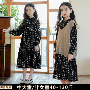 女童连衣裙春装2026新款儿童碎花裙子春季胖女孩长裙长袖加肥加大