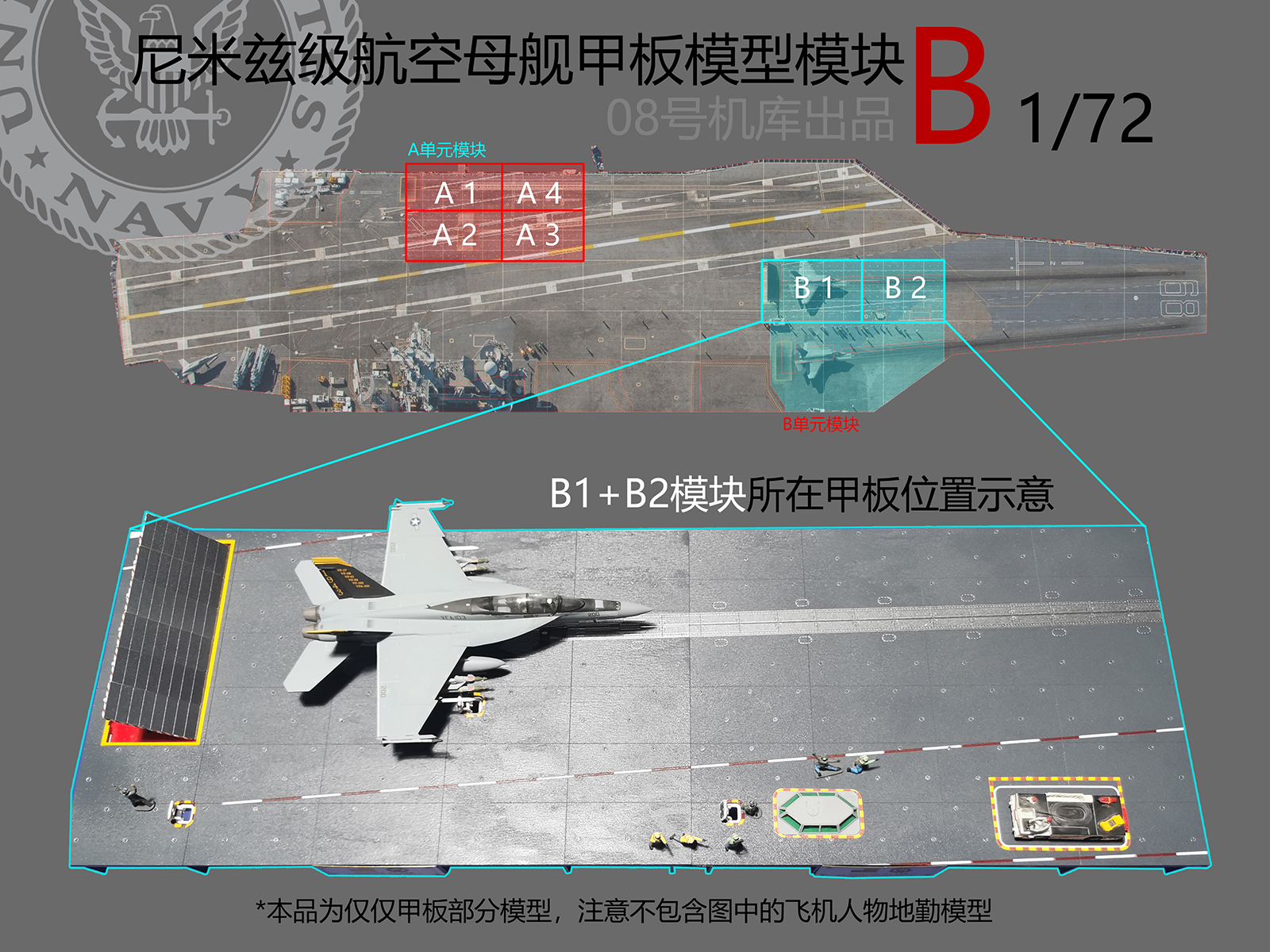 08機(jī)庫 1/72 美國尼米茲級航空母艦2號彈射器組合式甲板成品模型