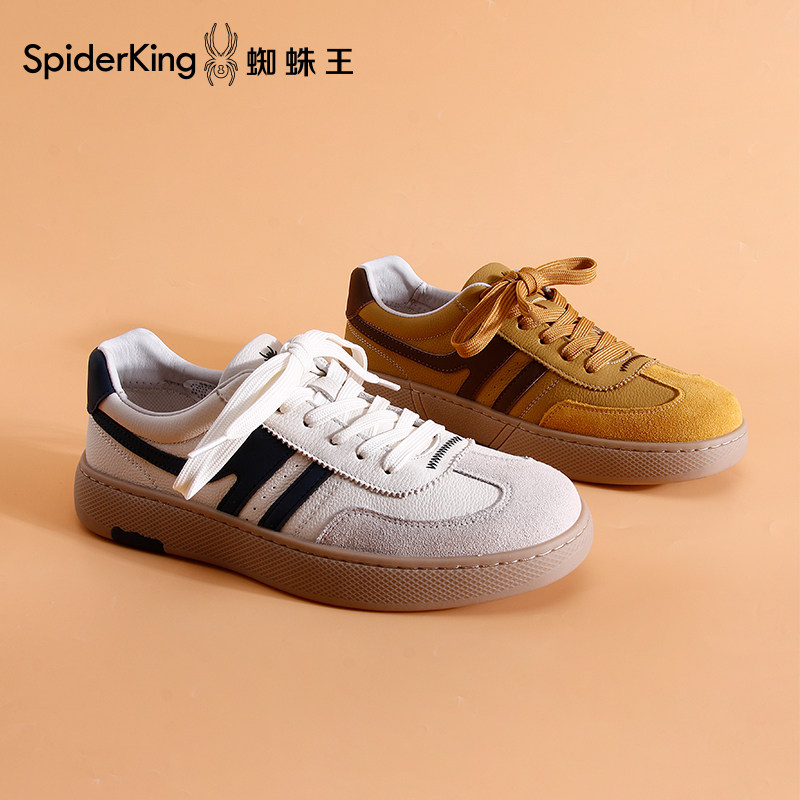 蜘蛛王真皮休闲男鞋拼色潮流德训鞋2026春季透气软底板鞋百搭潮鞋,流行男鞋,休闲板鞋,淘宝优惠券,粉丝福利购,淘宝优惠卷