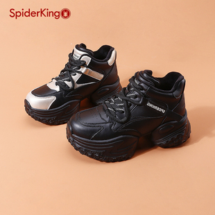 高帮 加绒重工真皮运动鞋 蜘蛛王小个子厚底增高老爹鞋 女2024年冬季