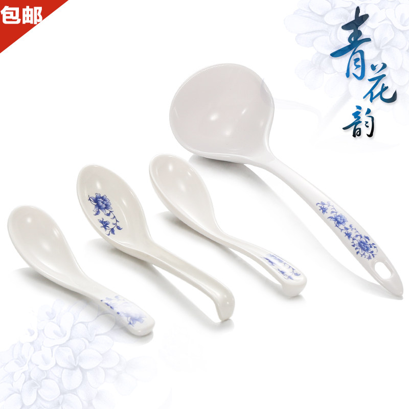 青花仿瓷功夫勺密胺中式餐具长柄勺拉面勺塑料勺调羹大汤勺吃饭勺
