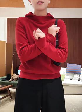 ROUMIKL超火红色短款连帽卫衣女秋冬季2025新款爆款时尚洋气内搭