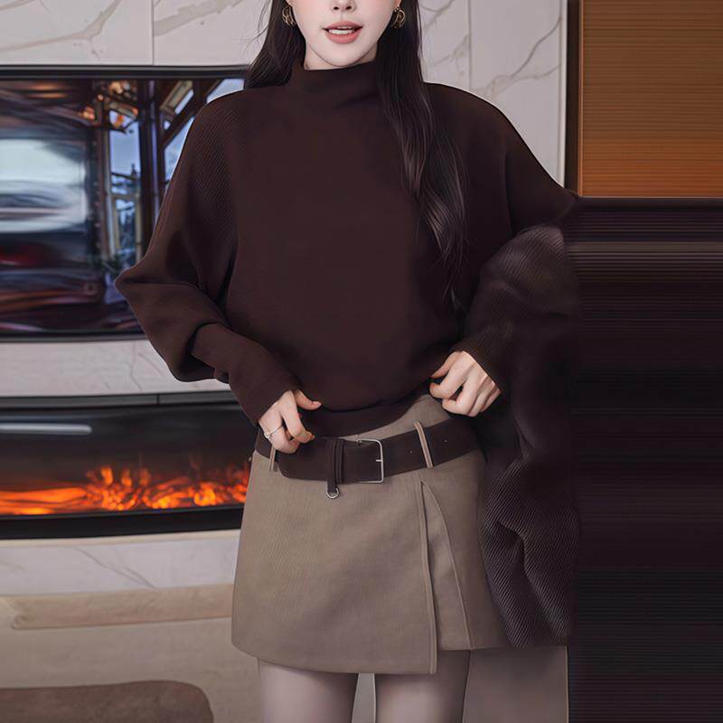 ROUMIKL高级感慵懒宽松收腰显瘦上衣女款冬季新款法式气质高领套