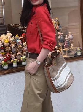 ROUMIKL红色双口袋设计长袖衬衫女2025早秋新款衬衣女款气质百搭