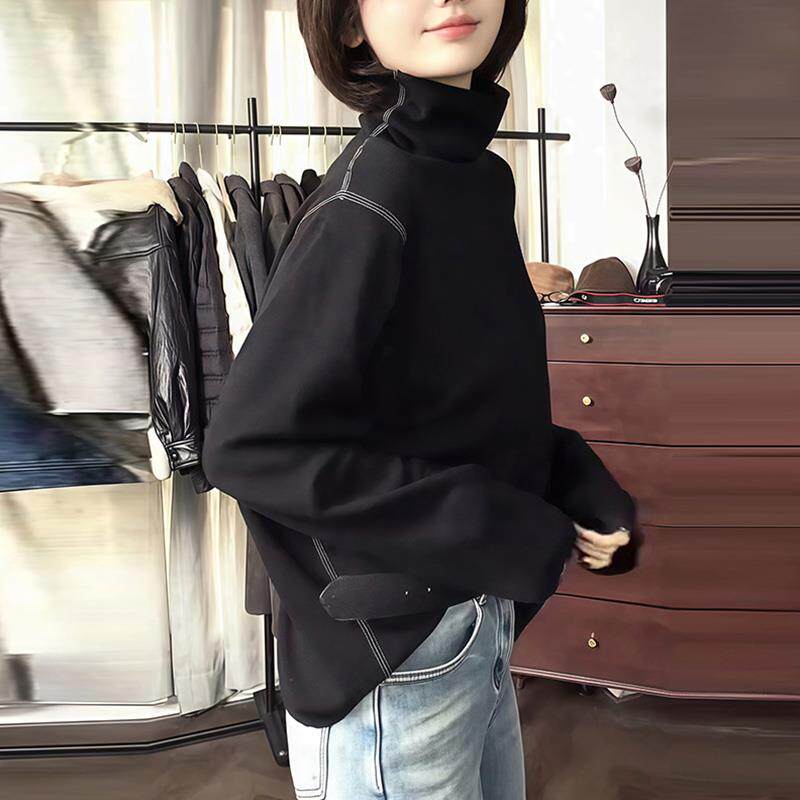 ROUMIKL高领针织打底衫毛衣女秋冬内搭高级感新款今年流行黑色赫