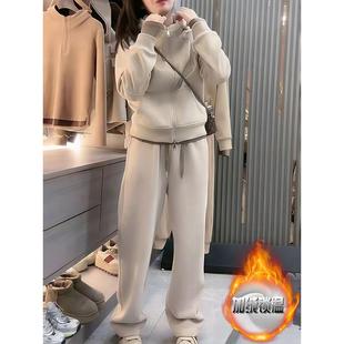 ROUMIKL冬季加绒加厚连帽卫衣束脚裤时尚套装女2025高级感保暖显