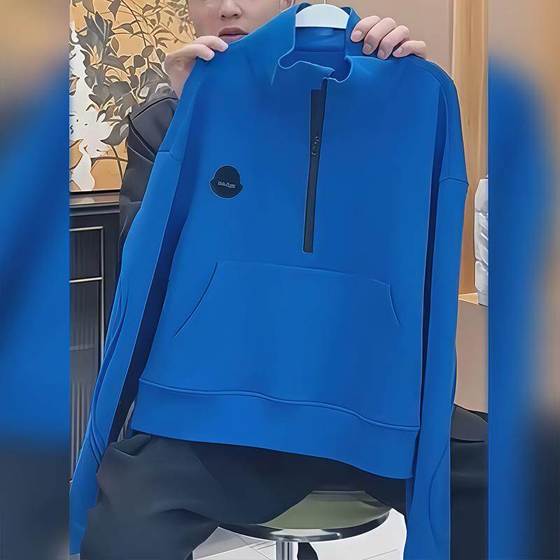 ROUMIKL韩系chic洋气显白蓝色立领卫衣女秋冬季时髦加绒加厚套头
