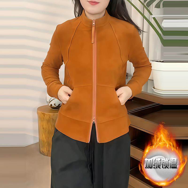ROUMIKL冬季双拉链加绒加厚减龄卫衣外套女款时尚洋气简约设计感