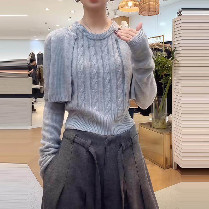 ROUMIKL韩系设计感麻花针织毛衣内搭2025秋季新款时尚百搭针织开