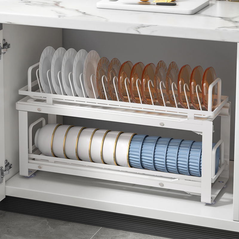 不锈钢抽拉碗碟收纳架橱柜内置