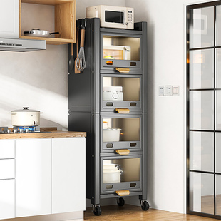 厨房置物架夹缝收纳柜落地多层锅具储物柜子防尘带门碗柜架子锅架