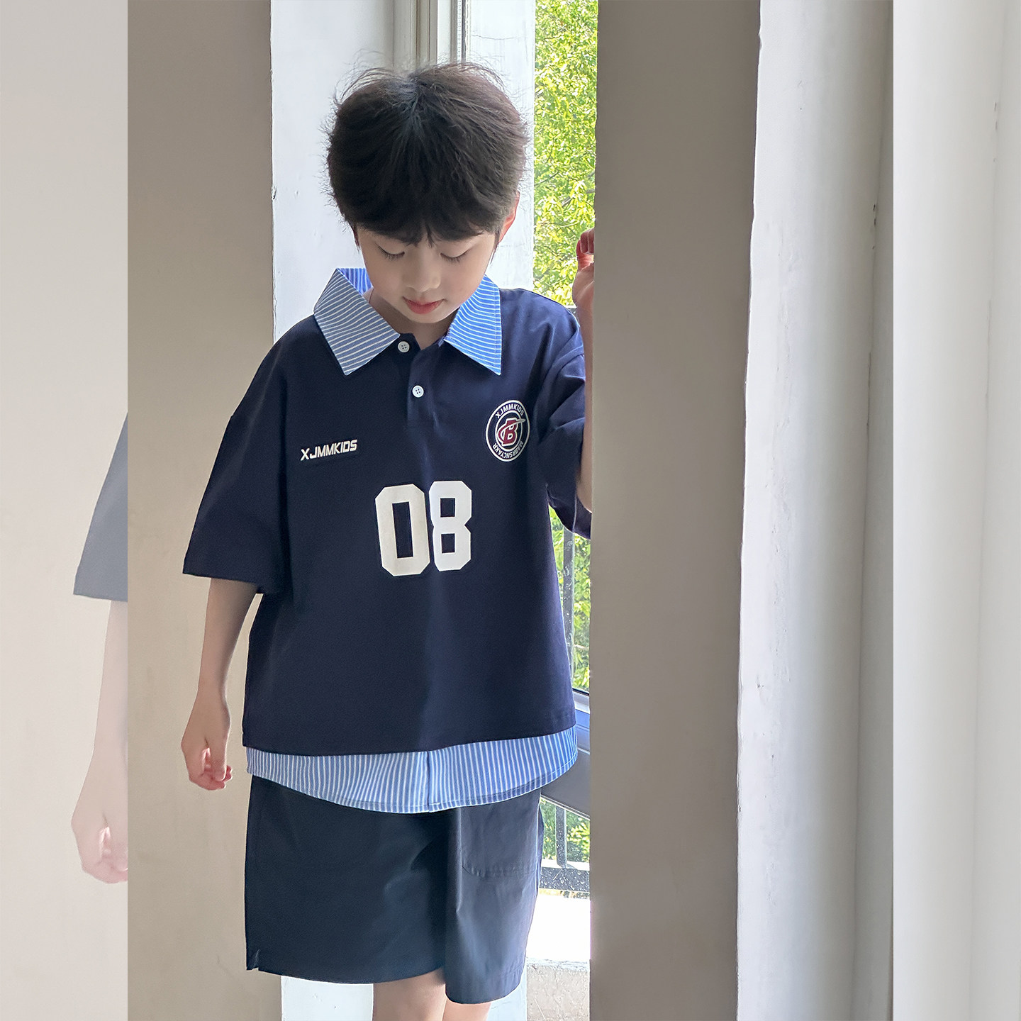 虾酱麻麻男童短袖polo衫套装夏季2025新款学院风假两件儿童装短裤,童装/婴儿装/亲子装,套装,淘宝优惠券,粉丝福利购,淘宝优惠卷