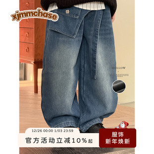 洋气韩范儿童休闲裤 虾酱麻麻男童加绒牛仔裤 男孩长裤 2025新款 冬季