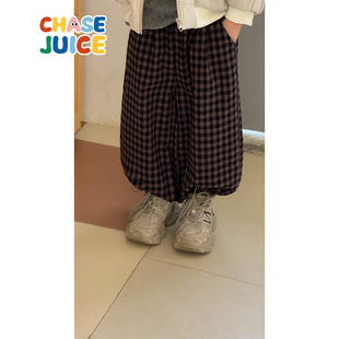 【小童】虾酱麻麻男童加绒裤子冬装2025新款洋气格子儿童装休闲裤