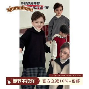 虾酱麻麻男童连帽毛衣秋冬装2025新款男孩洋气加厚保暖儿童针织衫