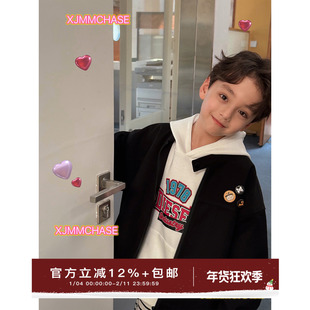 虾酱麻麻男童外套春秋装2026新款男孩上衣黑色帅气休闲儿童装夹克