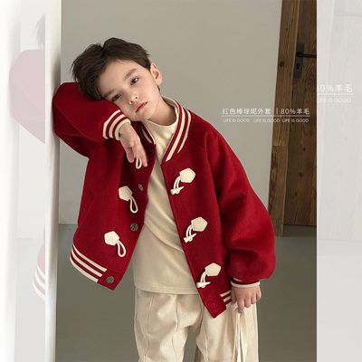 虾酱麻麻红色双面呢棒球服