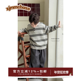 虾酱麻麻男童毛衣冬季2025新款男孩条纹衣服洋气保暖儿童装针织衫