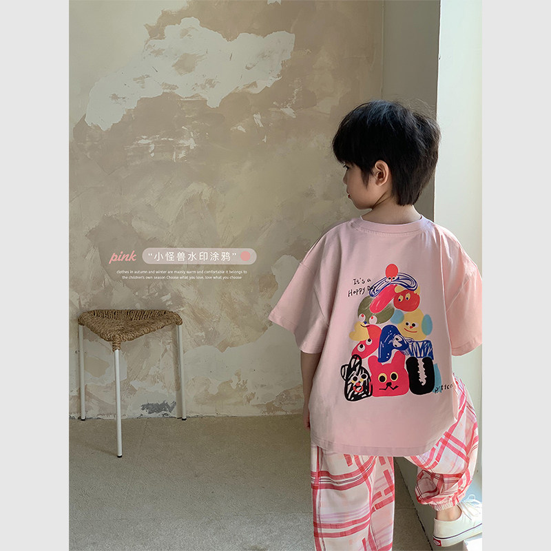 虾酱麻麻男童短袖t恤纯棉夏装2025新款韩范洋气粉色儿童打底体恤,童装/婴儿装/亲子装,T恤,淘宝优惠券,粉丝福利购,淘宝优惠卷