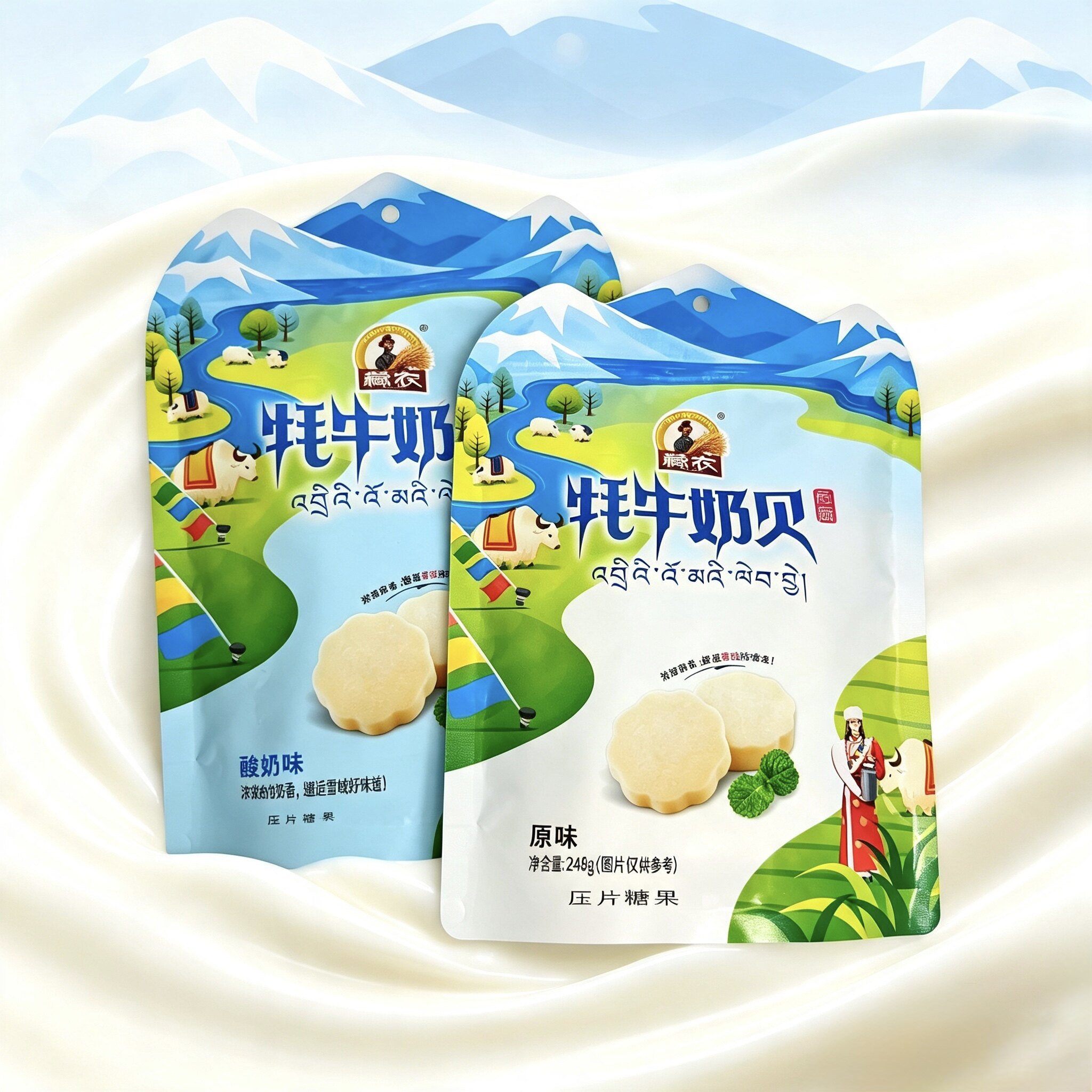 藏农牦牛奶贝248g原味酸奶味高原牦牛奶片休闲零食西藏压片糖果