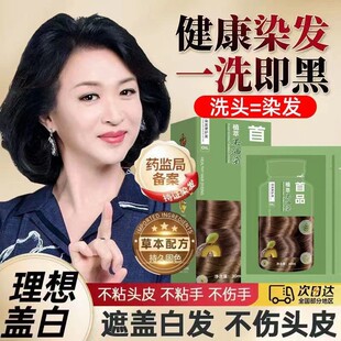 自然黑棕色天然植物染发剂袋装泡泡染果油染发膏10包旅行装黑茶色