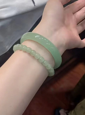 东陵玉手镯女款细圆条镯少女年轻款玉石晴水色美人镯和田玉平替
