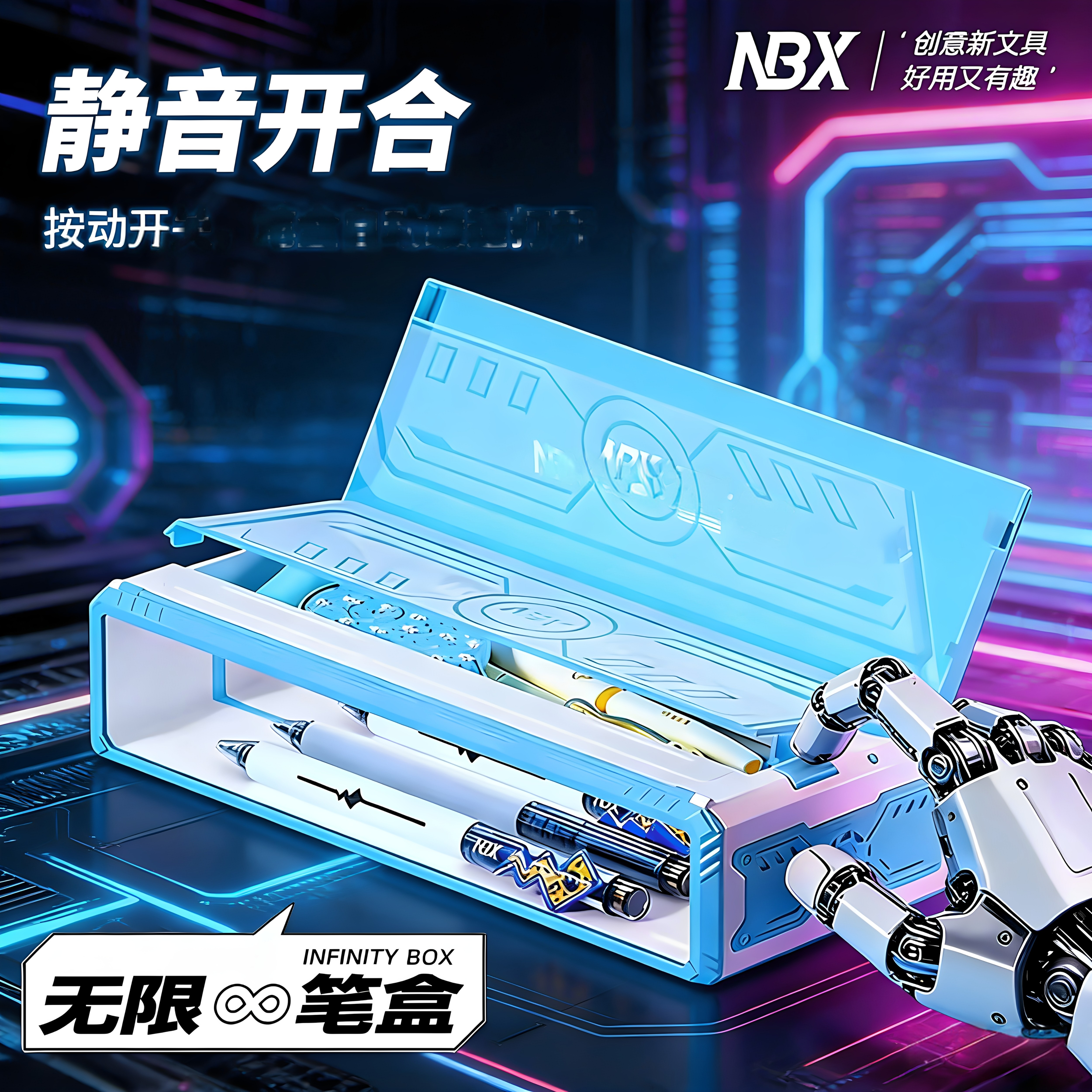 NBX【无限笔盒】DIY二次元双仓大容量笔盒高颜值镜面黑科技文具盒图片