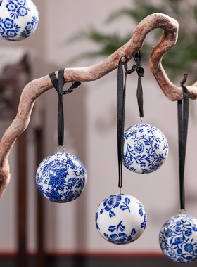 5厘米青花球吊坠陶瓷小将军罐圣诞树装饰陶瓷装饰挂件花瓶小物件