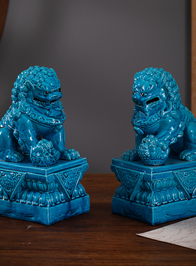 客厅景德镇陶瓷狮子摆件装饰品