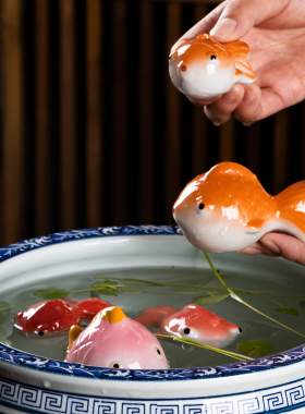 新中式陶瓷小金鱼缸漂浮仿真鱼