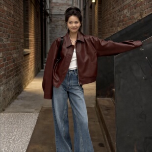 安可拉红皮衣外套女高级感2026新款爆款美式机车小个子pu夹克上衣