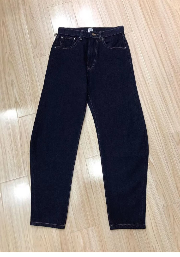 新款北欧风桶形阔腿深蓝色牛仔裤