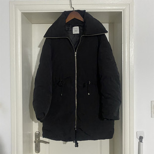 2022新款tot黑色抽绳收腰立领羽绒服女冬季保暖羽绒夹克外套