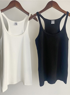北欧风新款TOT低圆领白色棉螺纹背心吊带女内搭外搭修身弹力可外