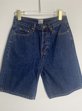 北欧TOT小众设计黑色蓝色棉质牛仔短裤五分裤女百搭高腰直筒裤