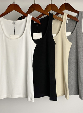 北欧TOT低圆领黑白色螺纹棉质背心吊带女内搭外搭修身弹力可外穿