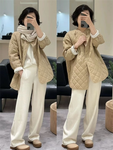 羊毛羊绒填充菱格圆领棉服棉衣外套女 新款 元 厂品质小禾粉丝冬季