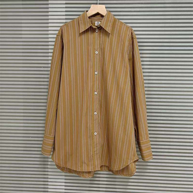 长袖棉质衬衣细条纹棉质宽松版