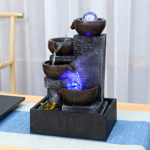 创意桌面流水摆件办公桌茶风装饰