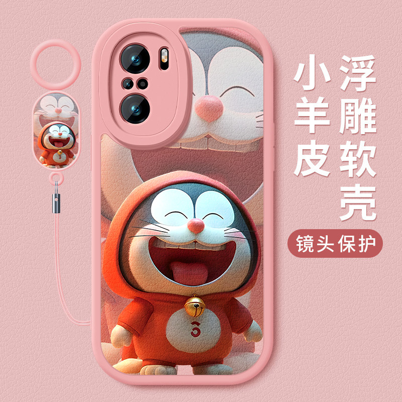 适用于红米k40手机壳新款小羊皮椭圆挂环k40pro保护套k40s个性创意k40游戏增强版哆啦A梦RedmiK四十全包防摔