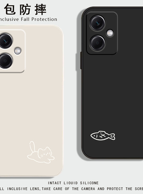 适用Redmi红米note12pro+手机壳12Tpro液态硅胶保护套noto12Rpro简约小猫小鱼极速版全包男女款turbo超薄防摔