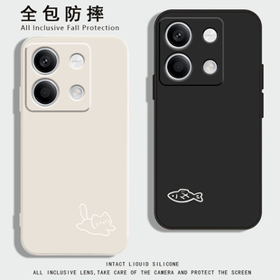 适用红米note13pro+液态硅胶手机壳新款小米note13Pro十保护套Redminoto13r简约小猫小鱼13Rpor全包防摔男女